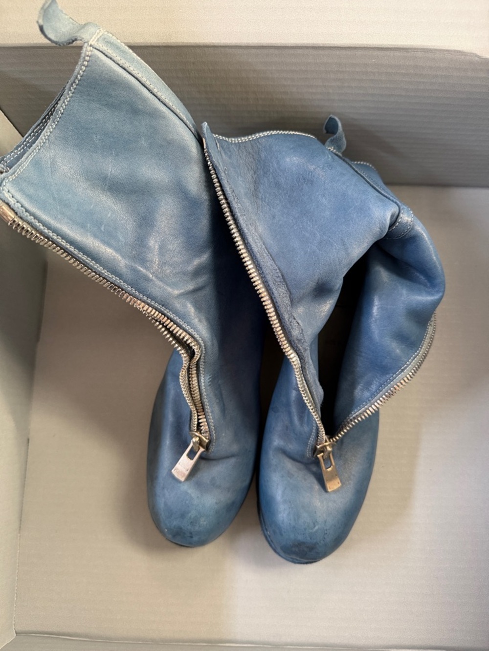 Guidi Blue Leather Lace-Up Boots with Front Zipper